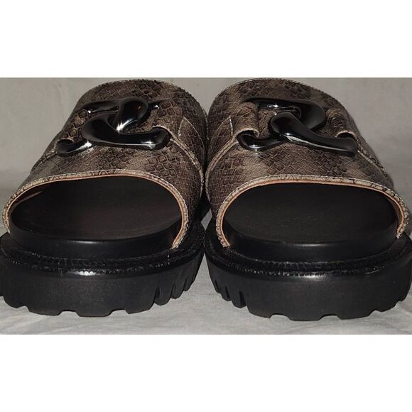 Aerosoles Lima Leather Chunky Lug Soles Slide Sandals Black/ Taupe Snake Size l0 - Picture 4 of 6